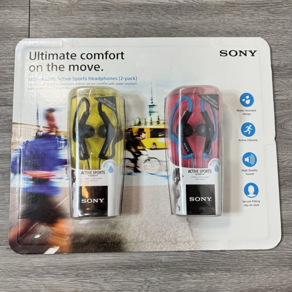 Sony MDR-AS200 Active Sport Headphones 2 Pack Black Blue NEW SEALED
